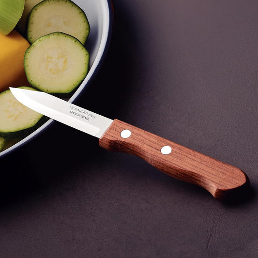 TRAMONTINA Dynamic 7cm Vegetable & Fruit Knife | Heat-Treated Stainless Steel Blade | Natural Wood Handle with Aluminum Rivets | Sharp & Durable Cutting Edge