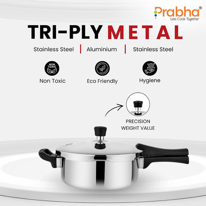 Prabha Stainless Steel Pressure Pan Outer Lid 2 Litre | Tri-Ply Whizz Cookers Manual | Kitchen Cookware Pots & Pans | ISI Certified Fast & Safe Healthy Cooking | Gas & Induction