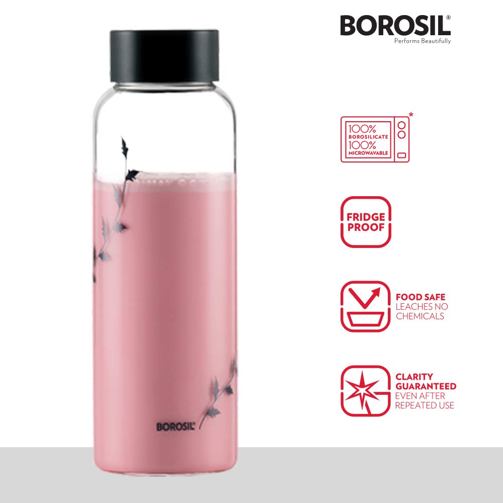 Borosil Crysto Krip Glass Water Bottle, 1 L, Transparent