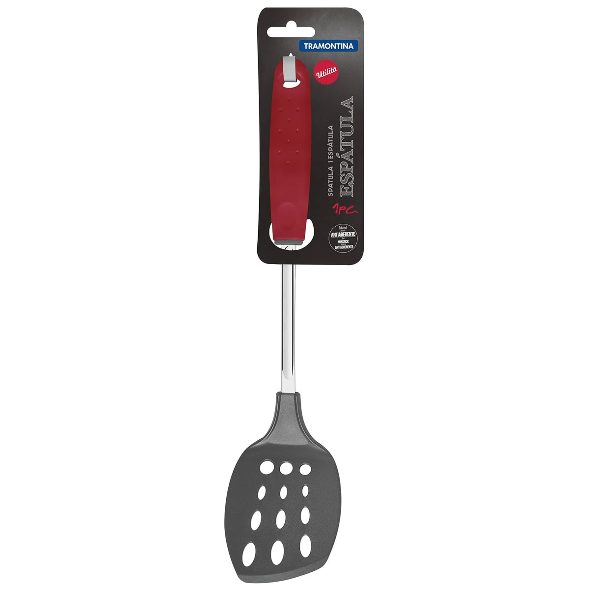 Tramontina Utilita Nylon Spatula – Red Polypropylene Handle – Heat Resistant up to 180 °C – Ideal for Cooking, Flipping, Stirring & Safe for Nonstick Pans