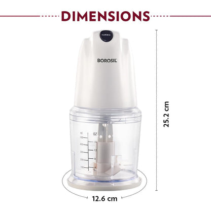 Borosil Chef Delite 260 Watts Electric Chopper for Kitchen, Twin Blade Technology, 500 ml 'chop-n-store' plastic bowl with lid, Vegetable Chopper, Cutter, Chop, Mince, Dice, Whisk, Blend, Transparent