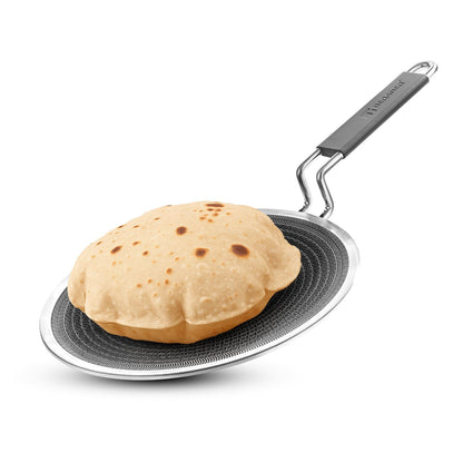 Bergner Hi-Tech Giro Triply Stainless Steel Roti Tawa 26cm, Non-Stick Tava for Chapati/Paratha, Honeycomb Non-Stick Coating, PFOA Free, Healthy Cooking, Stay Cool Handle, Induction and Gas Stove Ready