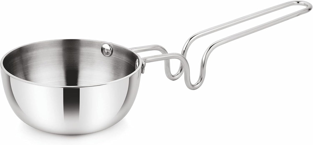 Prabha Stainless Steel Prima Tadka Pan 125mm - Tri-Ply Steel, Induction Base - Perfect for Chowka Pan Cooking