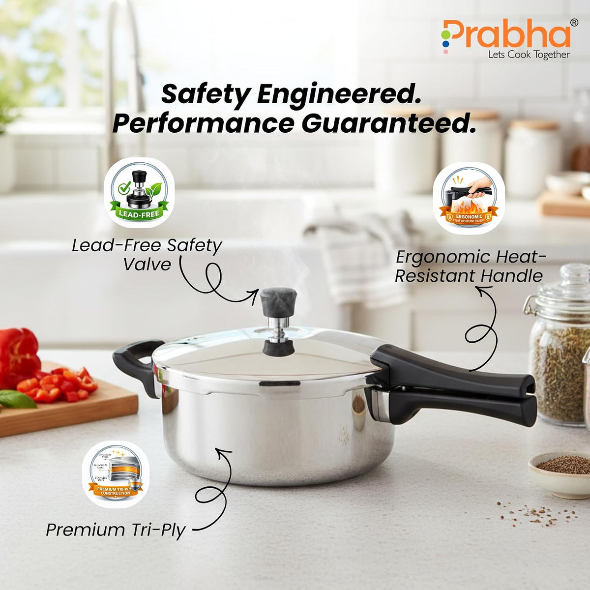Prabha Stainless Steel Pressure Pan Outer Lid 2 Litre | Tri-Ply Whizz Cookers Manual | Kitchen Cookware Pots & Pans | ISI Certified Fast & Safe Healthy Cooking | Gas & Induction