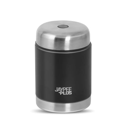 Jaypee Plus Nutri Jar Stainless Steel Vacuum Insulated Food Jar With Bag & Spoon|Hot And Cold Thermal Flask|Double Walled Scratch Resistant Ideal for Office, School, Gym & Travelling | 550 ml, Black