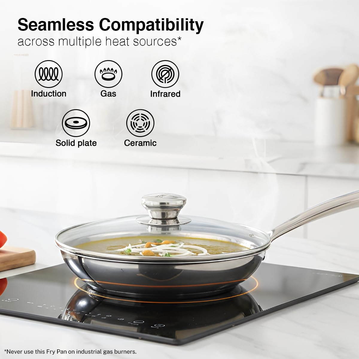 Prestige 20cm/1.0L Tri-Ply Stainless Steel Hexamagic Fry Pan with Lid|Honeycomb Structure|Durability of Triply|Metal Spoon Friendly|Gas & Induction Compatible|Dishwasher Safe|Low Oil Consumption|Grey