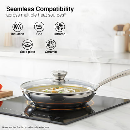 Prestige 20cm/1.0L Tri-Ply Stainless Steel Hexamagic Fry Pan with Lid|Honeycomb Structure|Durability of Triply|Metal Spoon Friendly|Gas & Induction Compatible|Dishwasher Safe|Low Oil Consumption|Grey