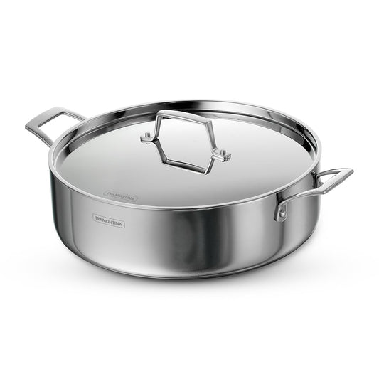 Tramontina AEION TriPly Stainless Steel 30cm Casserole | 6.2 Liters Biryani Steel Handi with Lid | Stay Cool Cast Handle - Less Oil Use | Gas & Induction Ready | NSF Certified | 10 Year Warranty