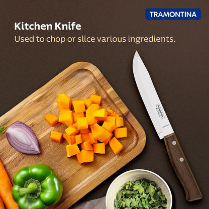 TRAMONTINA Tradicional 15cm / 5.9" Kitchen Knife | Stainless Steel Blade Multi-Purpose Kitchen/Cooking Knife | Straight/Plain Edge | Brown Ipe Wood Handle | Made in Brazil | 5 Year Warranty