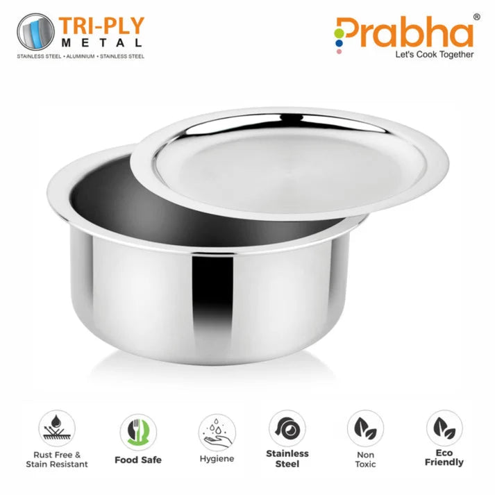 Prabha Elante Tri-ply Tope With Lid 28 CM