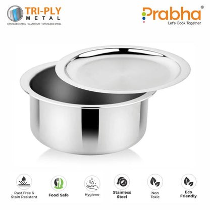 Prabha Elante Tri-ply Tope With Lid 28 CM