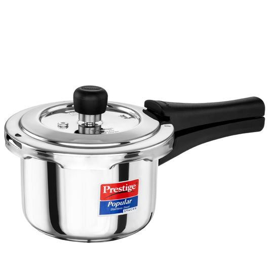 Prestige 1.5 Litre Stainless Steel Popular Svachh Outerlid Pressure Cooker | Deep lid for spillage control|Gas & Induction Compatible|Controlled Gasket Release System|5 Years warranty|ISI Certified