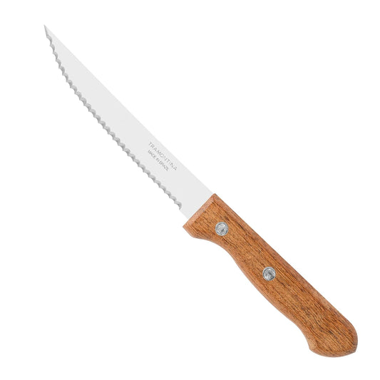 TRAMONTINA Dynamic 12cm Steak |Fruit Knife | Heat-Treated Stainless Steel Blade | Natural Wood Handle with Aluminum Rivets | Durable & Stylish Table Knife