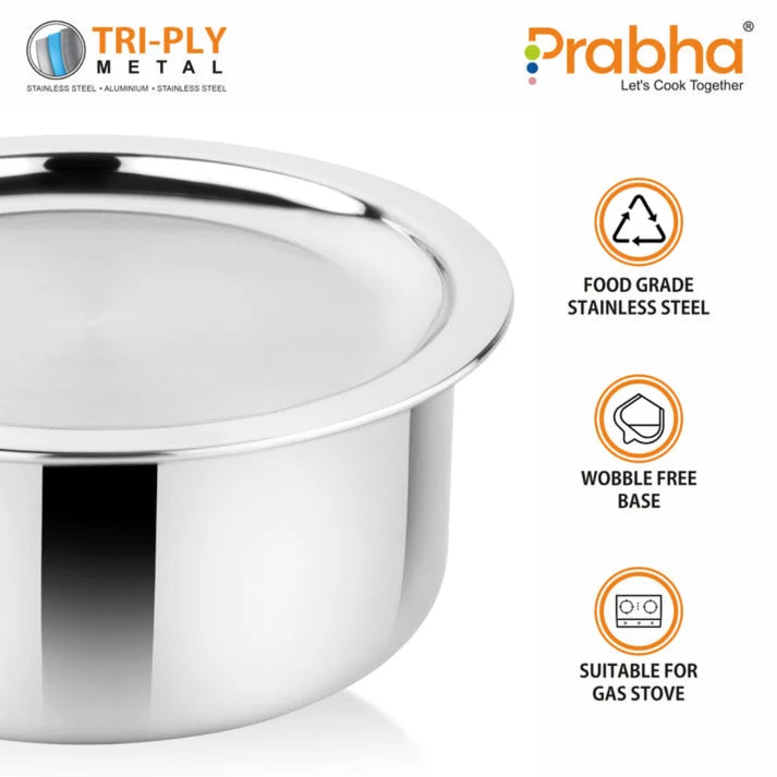 Prabha Elante Tri-ply Tope With Lid 28 CM