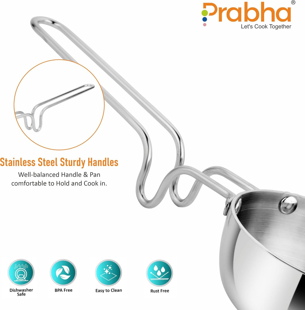 Prabha Stainless Steel Prima Tadka Pan 125mm - Tri-Ply Steel, Induction Base - Perfect for Chowka Pan Cooking