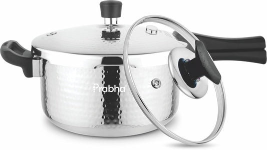 PRABHA TriPly Whizz Plus Bakelite Handle Pressure Cooker,With ISI Certified, Outer Lid, 3 L Induction Bottom Pressure Cooker (Triply, Stainless Steel) Cook Under Pressure & Cover Food Conveniently