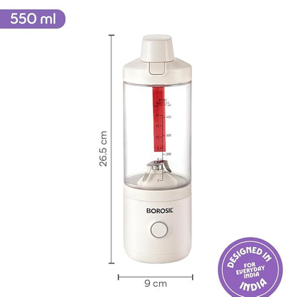 Borosil 75W NutriMate Portable Blender with Grinder | 550ml Tritan Jar with Glass Grinding Jar | DC Motor | Smoothie Maker, Protein Shakes, Juices | Compact & Travel Friendly | 1 Year Warranty