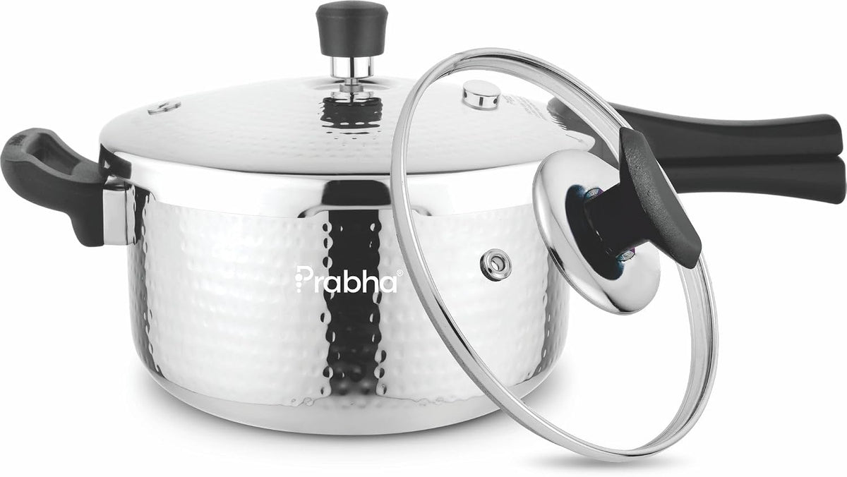 PRABHA TriPly Whizz Plus Hammered Bakelite Handle Pressure Cooker,With ISI Certified,1 L Induction Bottom Pressure Cooker (Triply, Stainless Steel)
