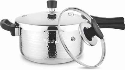 PRABHA TriPly Whizz Plus Hammered Bakelite Handle Pressure Cooker,With ISI Certified,1 L Induction Bottom Pressure Cooker (Triply, Stainless Steel)