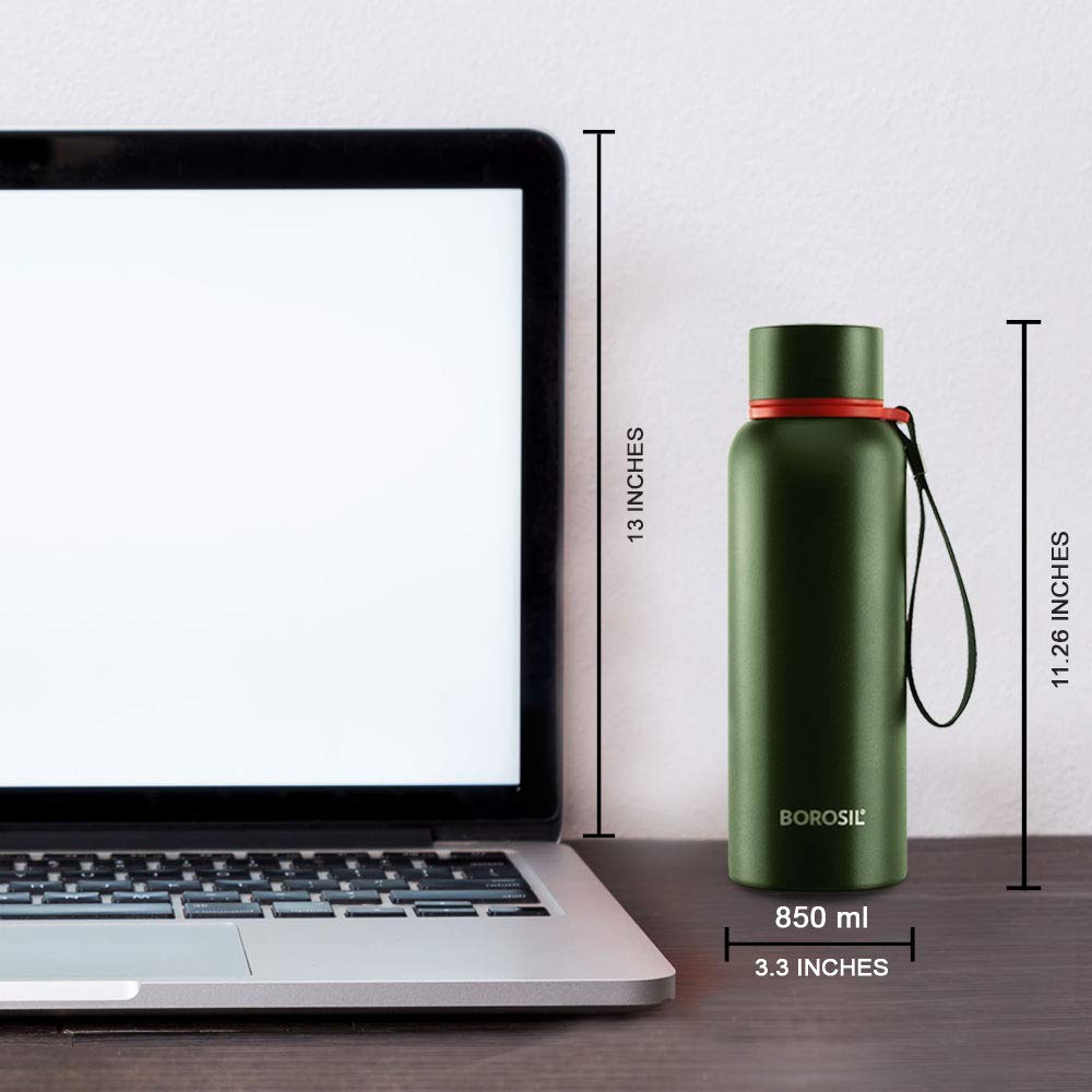 Borosil 850ml Trek 20 Hrs. Hot & 24 Hrs. Cold Stainless Steel Bottle