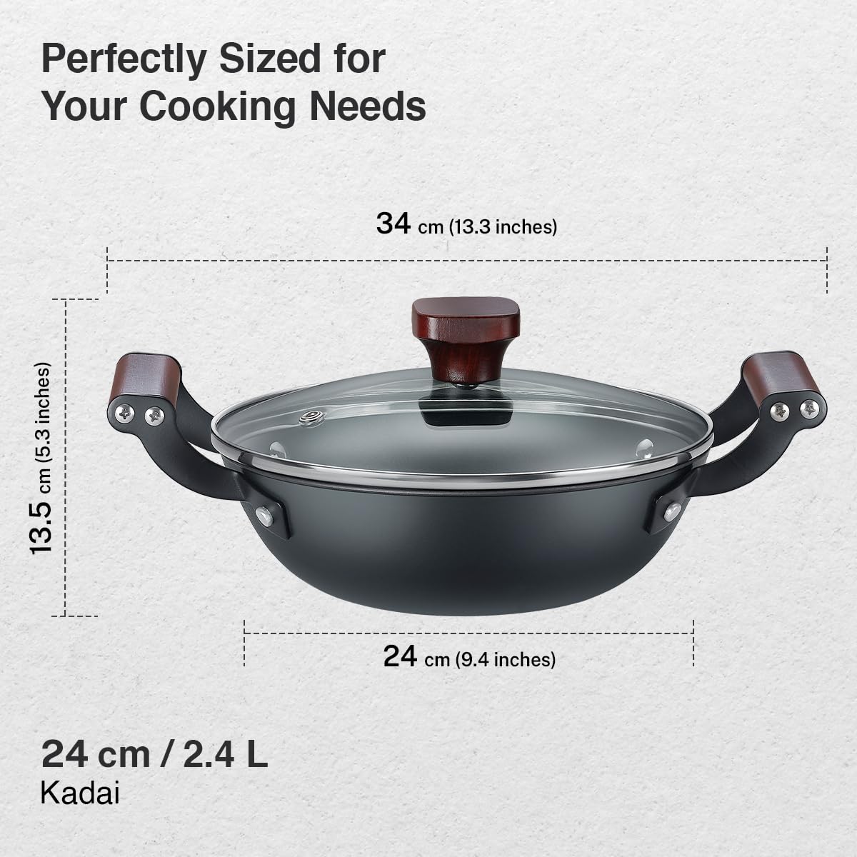 Prestige Castlite Patterned Enamel Coated Cast Iron Kadai 24cm/2.4L with Glass Lid | High Heat Retention, Rust-Proof | Gas & Induction Compatible | Low-Oil Cooking | Stay-Cool Handles | 15Y Warranty