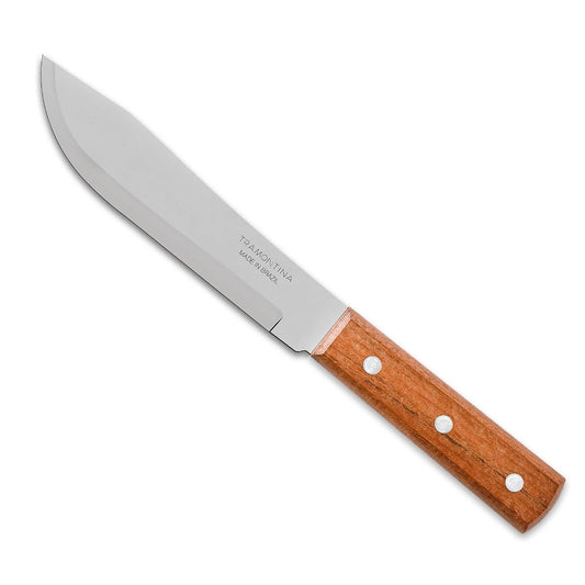 TRAMONTINA Dynamic 20cm Butcher Knife, Heat-Treated Stainless Steel Blade, Natural Wood Handle with Aluminum Rivets.