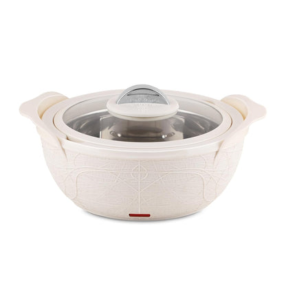 Jaypee Plus Nest Inner Stainless Steel Electric Casserole Serve Set with Glass Lid, 2000 ml, Insulated casserole Set |Food Grade Serving Set |Ideal For Serving Warm Dish, Ivory