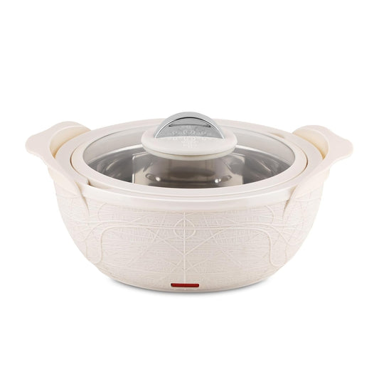 Jaypee Plus Nest Inner Stainless Steel Electric Casserole Serve Set with Glass Lid, 2000 ml, Insulated casserole Set |Food Grade Serving Set |Ideal For Serving Warm Dish, Ivory