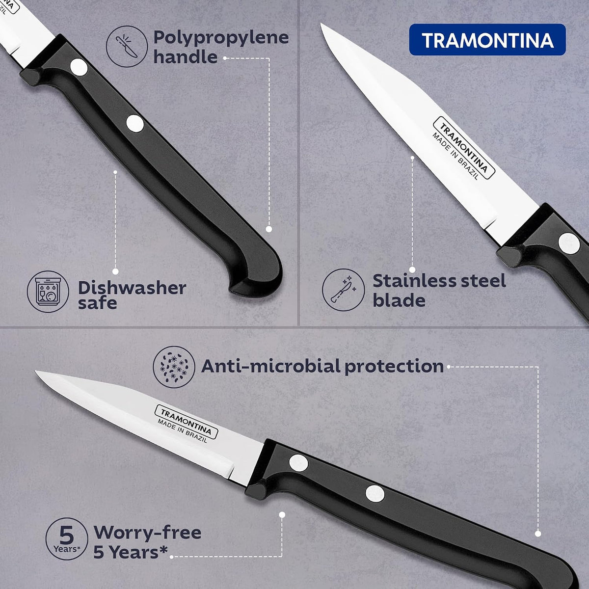 Tramontina Ultracorte Vegetable and Fruit Knife 7 cm/ 3in - Black