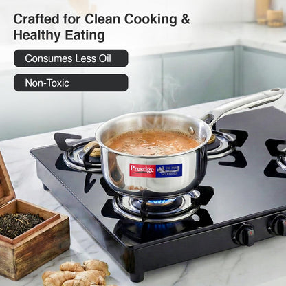 Prestige 14cm/1.1L Tri-Ply Stainless Steel Splendid Sauce Pan with Lid|Gas and Induction Compatible|Even Heat Distribution| Thick Gauge Tri-Ply Body|15 Year Warranty
