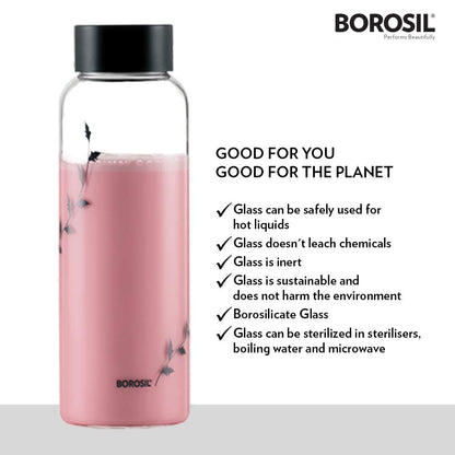Borosil Crysto Krip Glass Water Bottle, 1 L, Transparent