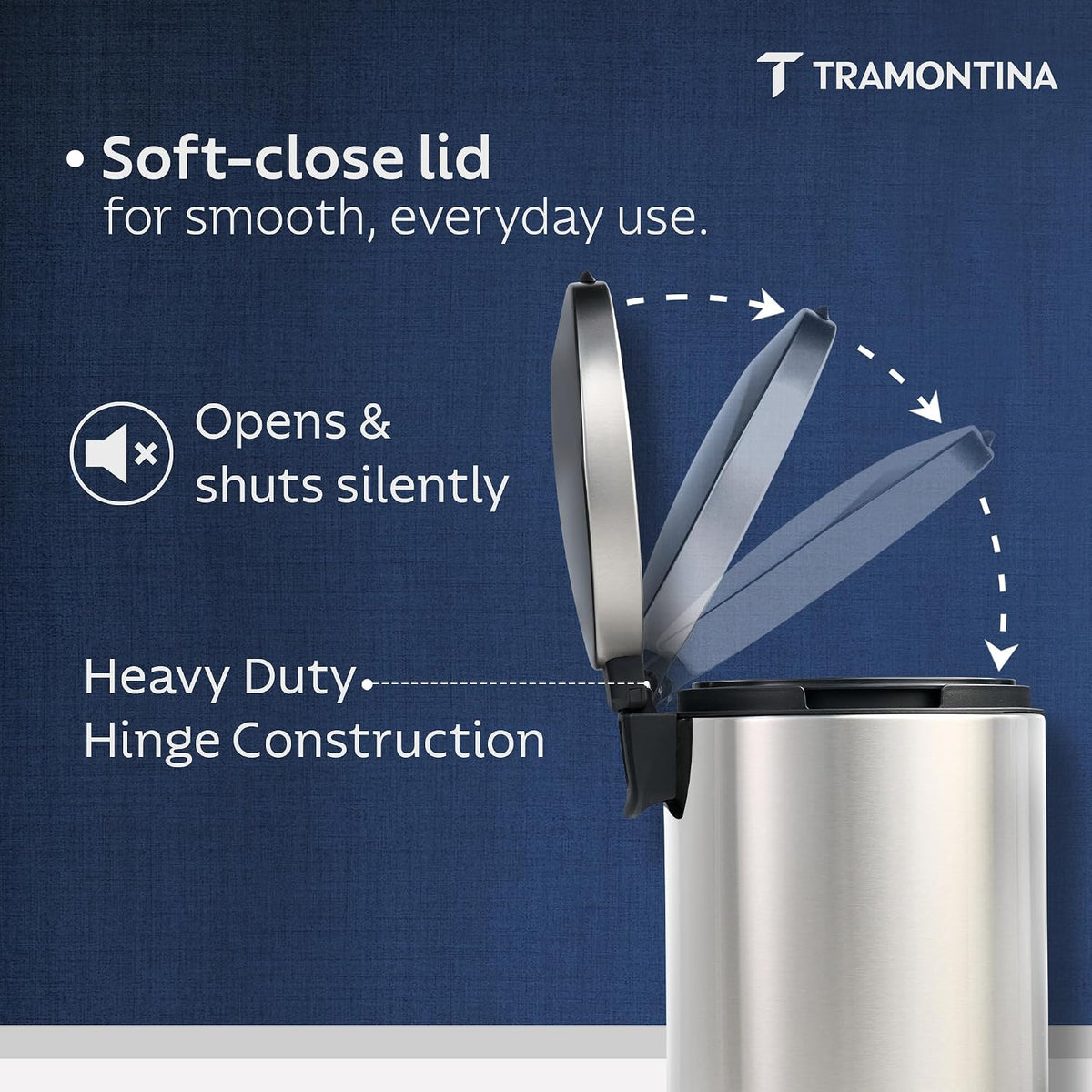 TRAMONTINA 5 Litre Stainless Steel Step Dustbin | Fingerprint-Resistant Finish | Soft-Close Lid | Removable Inner Bucket | Round Trash Can for Home, Office & Hospitality