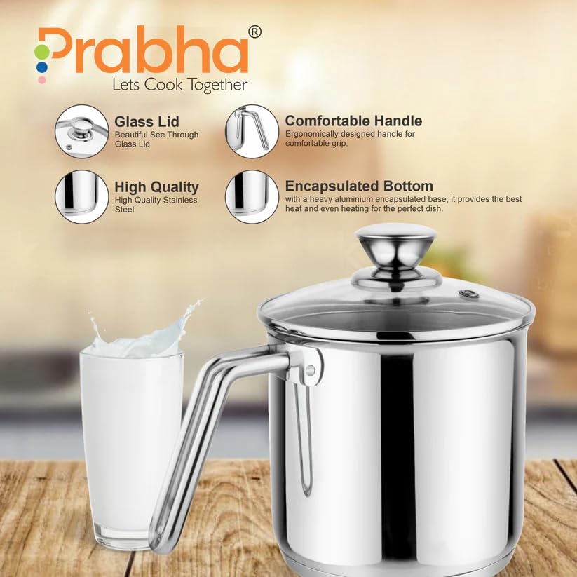 Prabha Xenon IB Milk Pot with Lid Stainless Steel | 17cm | 2.5L | Stove & Induction Cookware | Heat Surround Cooking | Hammered Milk Pot | Sauce Pan, Tea Pan, Egg Boiler, Water Boiler with Handle
