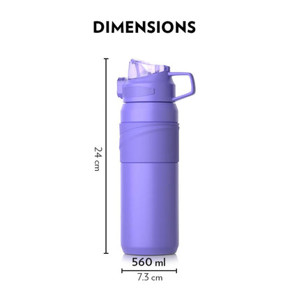 Borosil Hydra Adventure Veri Peri 560 ml Stainless Steel Kids Water Bottle | Double Wall Vacuum Insulated Thermo Flask | 8 hrs Hot & Cold | Leakproof, Sipper | Bottle for Gym, Office, School | Purple