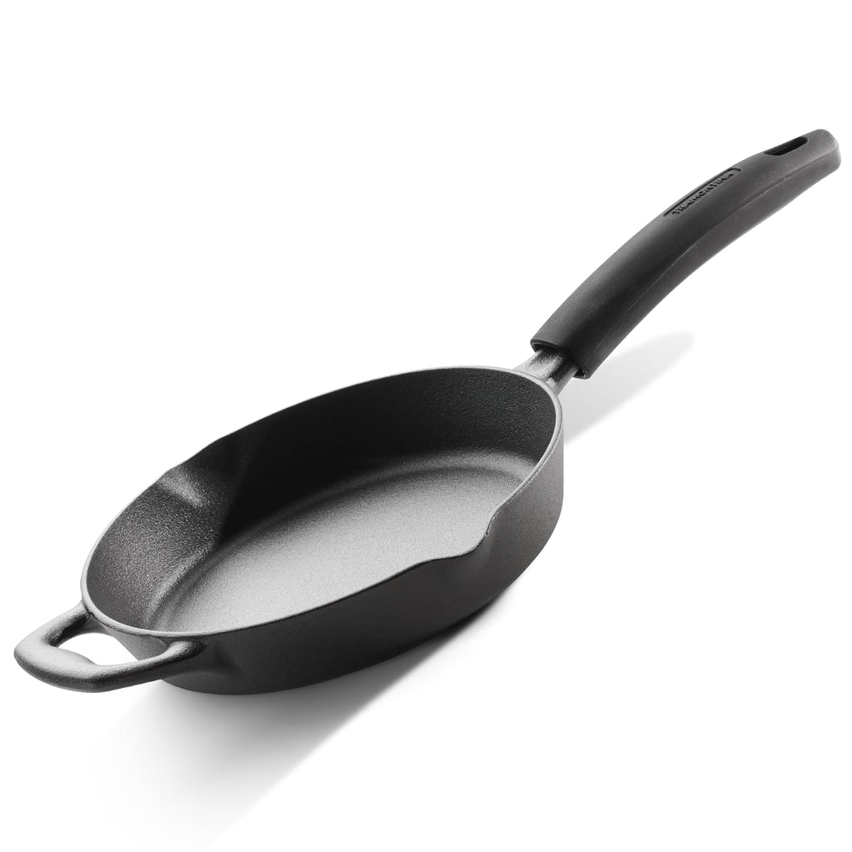 TRAMONTINA Titanex 20cm Cast Iron Fry Pan – Pre-Seasoned Skillet with Pour Spouts | Saute, Stir-Fry, Deep Fry, Sear & Bake | Gas & Induction Compatible | Natural Stone Finish