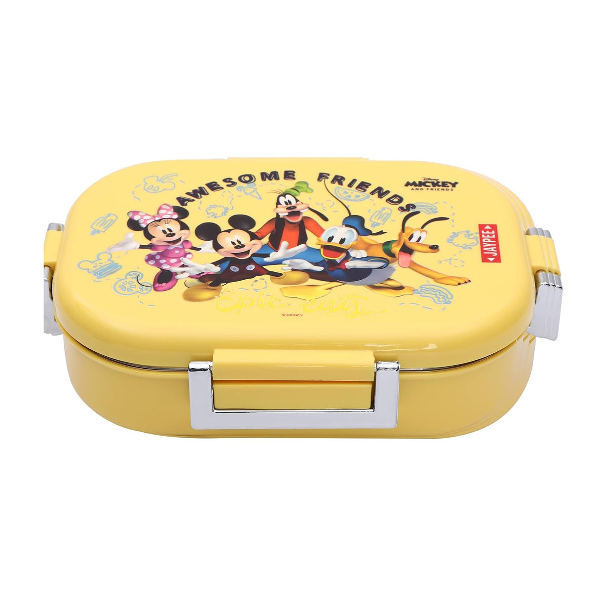 JAYPEE Inner Stainless Steel Insulated Lunch Box Missteel Mickey Printed Airtight Tiffin Box for School Kids Girls & Boys | Bpa Free,Yellow, 500 ml