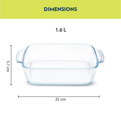 Borosil 1.6 L Baking & Serving Dish with Handle Borosilicate Glass Round Shape Bakeware and Serveware Casserole Dish Tray