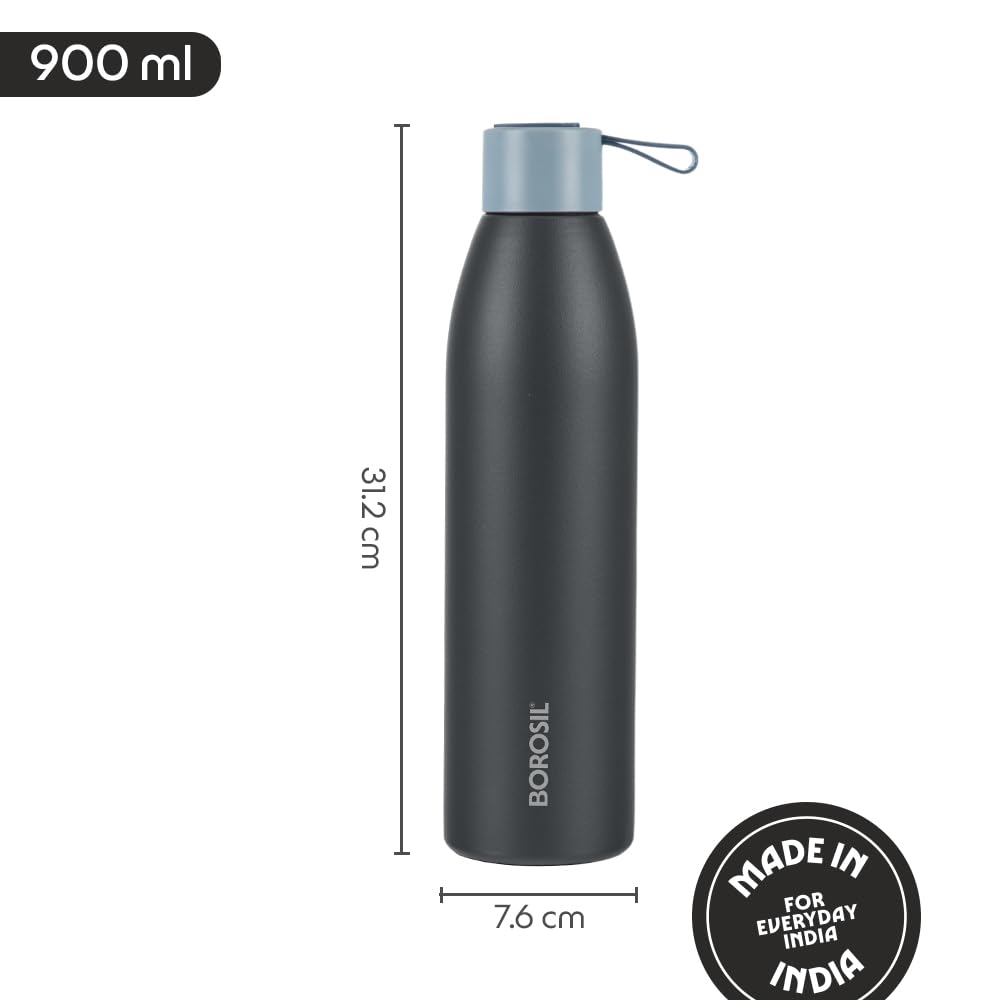 Borosil Hydra 900ml Duomate Black Stainless Steel Bottle