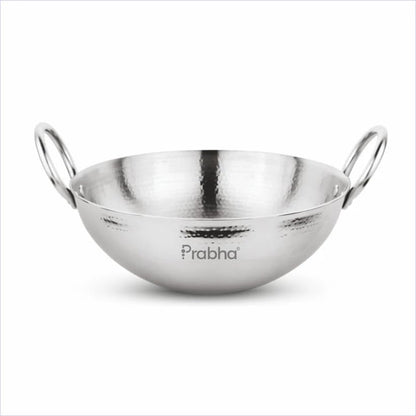 Prabha Magnum Capsule Hammered Stainless Steel Kadhai | 5.8 Litre Medium Size | Perfect for Frying, Curry & Dry Vegetables