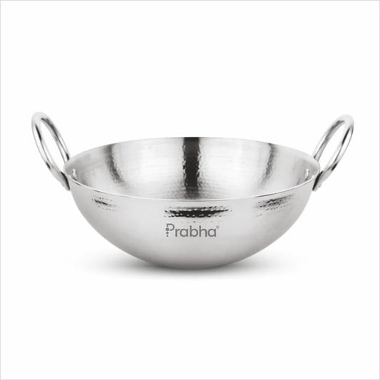 Prabha Magnum Capsule Hammered Stainless Steel Kadhai | 5.8 Litre Medium Size | Perfect for Frying, Curry & Dry Vegetables