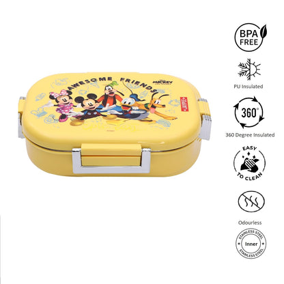 JAYPEE Inner Stainless Steel Insulated Lunch Box Missteel Mickey Printed Airtight Tiffin Box for School Kids Girls & Boys | Bpa Free,Yellow, 500 ml