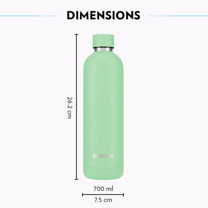 Borosil Hydra Pacific Stainless 700 ml Insulated Water Bottle | Stainless Steel Bottle | Double Wall Vacuum Insulation | 12 Hours Hot & Cold | 1 Year Warranty