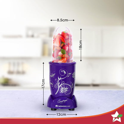 Wonderchef Nutri-blend 500W Mixer Grinder, 22000 RPM Motor, Smoothie Maker, Masala Grinder, Chutney Blender, 3 Unbreakable Jars, Recipe Book by Chef Sanjeev Kapoor, 2 Yr Warranty, Purple