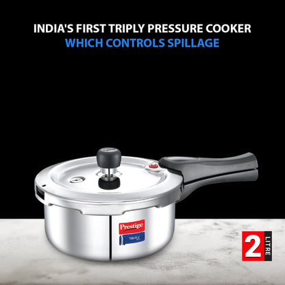 Prestige 2 Litre Triply Svachh Outerlid Pressure Cooker|Deep lid for spillage control|Gas & Induction Compatible|Triply body for even heating|Gasket Release System|5 Years warranty|ISI certified