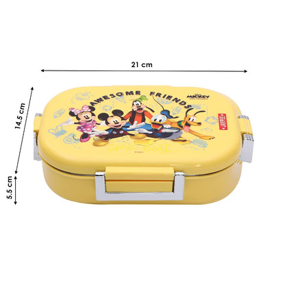 JAYPEE Inner Stainless Steel Insulated Lunch Box Missteel Mickey Printed Airtight Tiffin Box for School Kids Girls & Boys | Bpa Free,Yellow, 500 ml