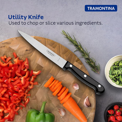 TRAMONTINA Ultracorte 15cm / 5.9" Utility Knife | Sharp Stainless Steel Blade | Multi-Purpose Kitchen Knife | Straight/Plain Edge | Polypropylene Handle | Made in Brazil | 5 Year Warranty