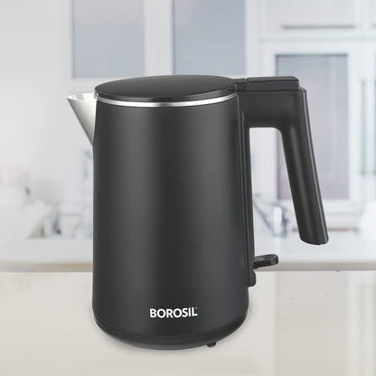 Borosil 1 L 1200W Stainless Steel Cooltouch Electric Kettle | Boil Water for Tea/Coffee/Soup/Noodles | Water Heater Jug | Auto Cut-off, Dry Boil Protection | Multipurpose Kettle | 1 Year Warranty