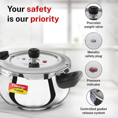 Prestige Svachh, 20268, 4 L, Alpha Junior Handi, With Deep Lid For Spillage Control, Stainless Steel, Silver, Outer Lid