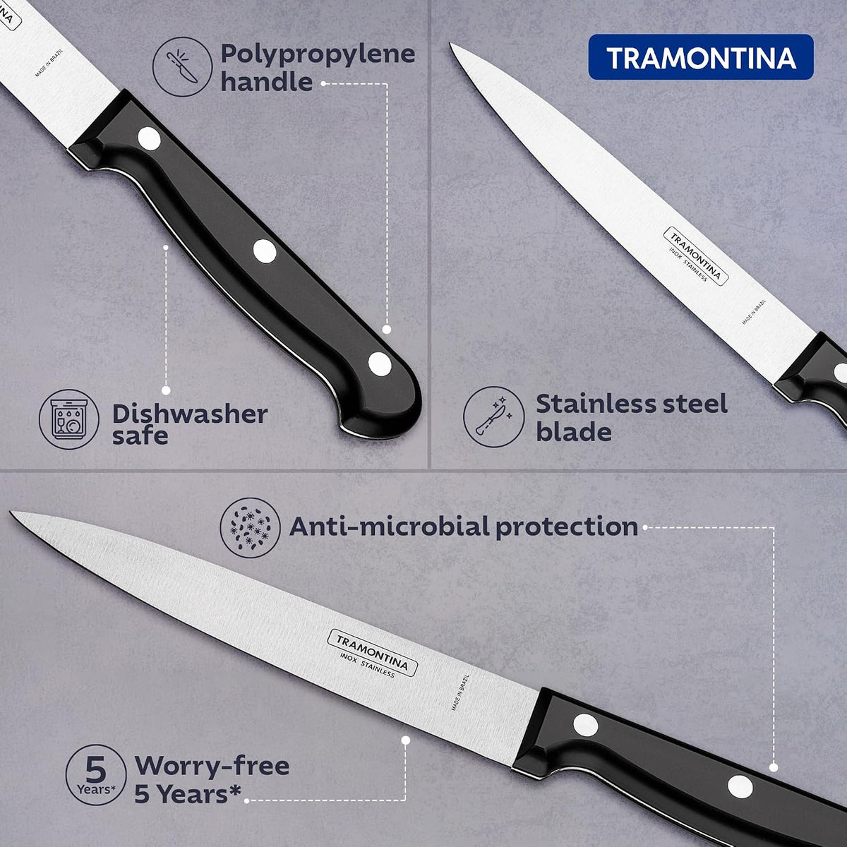 TRAMONTINA Ultracorte 15cm / 5.9" Utility Knife | Sharp Stainless Steel Blade | Multi-Purpose Kitchen Knife | Straight/Plain Edge | Polypropylene Handle | Made in Brazil | 5 Year Warranty