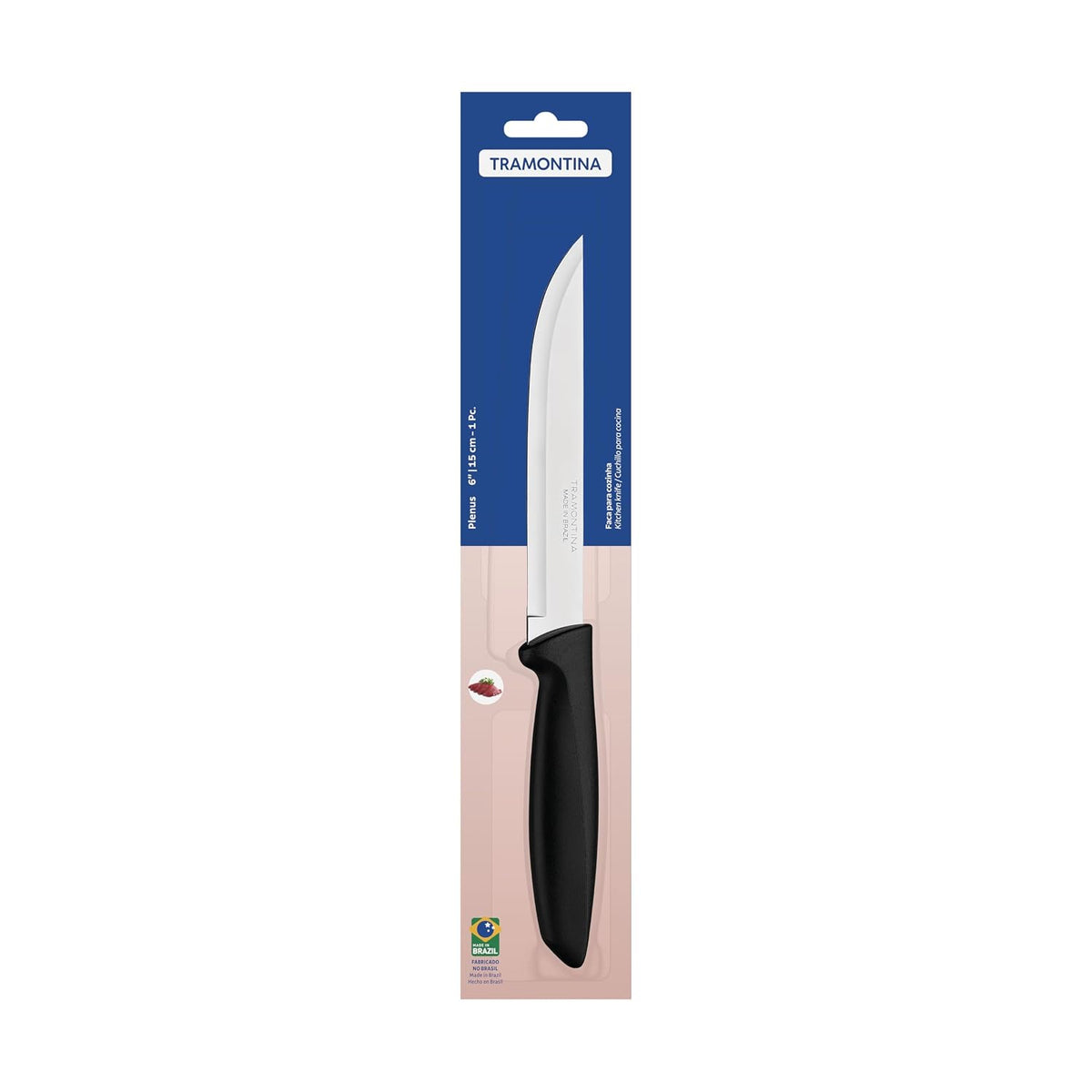 Tramontina Plenus 6-Inch Kitchen Knife – Rigid Stainless Steel Blade with Durable Black Polypropylene Handle, Dishwasher Safe